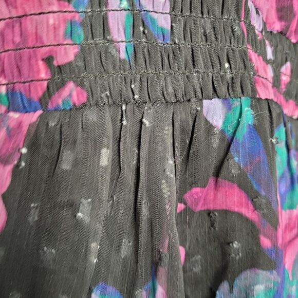 Destination 365 Women's Dress Chiffon Swiss Dot Purple Floral Midi Large - Picture 10 of 11